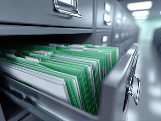 Obraz premium Close-up of metal filing cabinet drawers