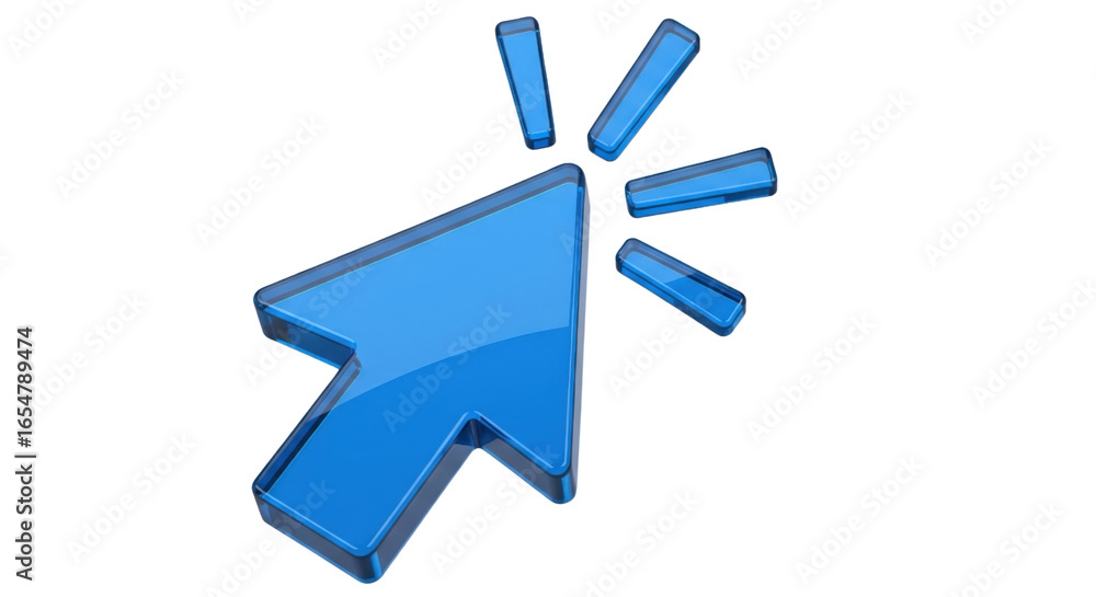 Aufkleber clicking cursor: a shiny blue computer cursor clicks, illustrating the process of selection and inte