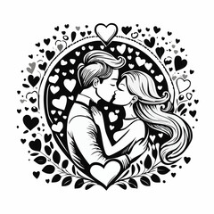 Beautiful loving couple kissing on valentine's day trendy stylish vector illustration