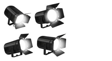 Spotlights Illuminating: A collection of spotlights, their metallic bodies exuding an aura of illumination, beam their light across the scene. With wings angled to control their focus.