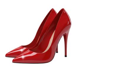 Elegant Red Heels: A pair of high-heeled shoes with a vibrant red color, standing side by side. The smooth, glossy texture of the shoes reflects a sense of luxury and allure. 