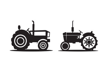 Two black silhouette tractors side by side on a white background