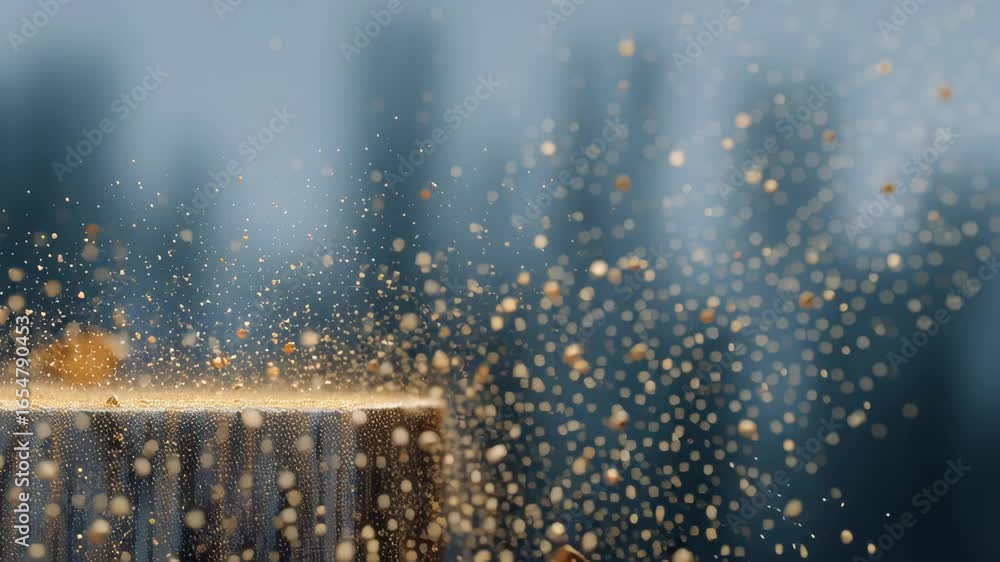 Poster surreal and abstract artwork with floating gold fragments in a dreamlike environment