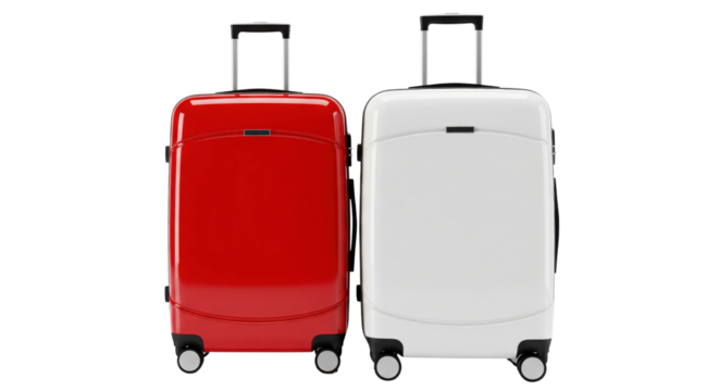 Luggage: A Vibrant Duo: A striking pair of luggage, one red, one white, stands side-by-side, their sleek forms ready to embark on thrilling adventures, a symbol of travel freedom.