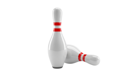 Bowling Pins: A pair of pristine bowling pins, captured in exquisite detail, stand ready for action, with one fallen to the side, creating a sense of motion.