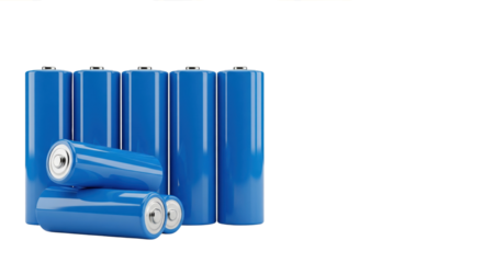 Energy Storage: A vivid display of energy potential captured through several cylindrical blue batteries, signifying power and efficiency.