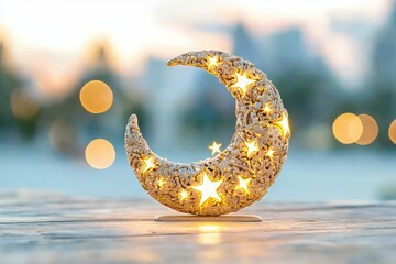 Symbolic art piece of a crescent moon and stars for sleep apnea awareness in tranquil night environment