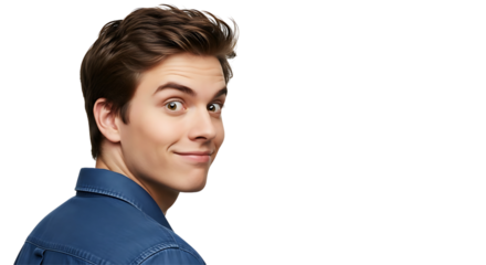 Handsome man with a charming smile isolated on transparent background in studio