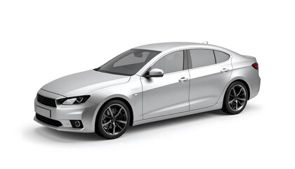 Fototapeta premium A modern, silver sedan is showcased against a plain white background.