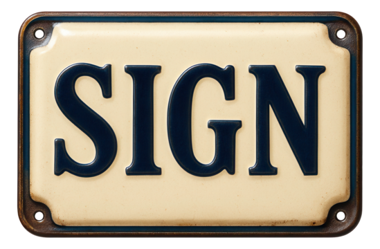 A vintage enamel sign with bold typography for a nostalgic feel in a retro-themed living room