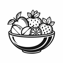 Fresh Mixed Fruits in a Bowl Showcased in a Bright and Lively Vector Artwork