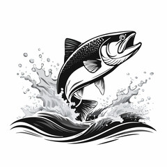 Fish in the water. Illustration of a salmon jumping out of the water vector image.