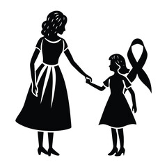 Mother and child holding hands with awareness ribbon