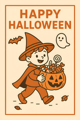 Obraz premium halloween card with witch and pumpkin