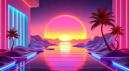 A vibrant and colorful retro inspired image that captures the essence of the 1980s neon era