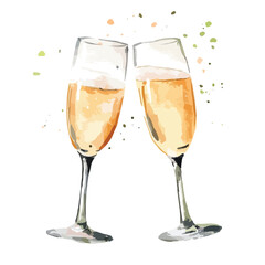 Watercolor Champagne Flutes Toasting with Splatters of Celebration