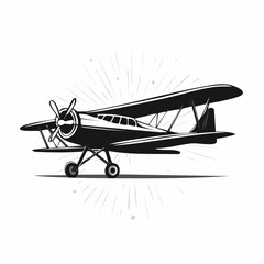 Vintage plane illustration vector. Black and white Illustration of Small Plane Flying  image.