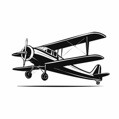 Vintage plane illustration vector. Black and white Illustration of Small Plane Flying  image.