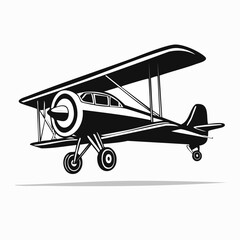 Vintage plane illustration vector. Black and white Illustration of Small Plane Flying  image.