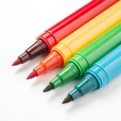 Colorful Felt Tip Marker Pens on White Background, art ,supplies