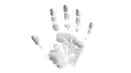 Detailed grayscale handprint showing fingerprints on white background
