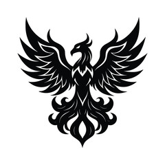 Stylized black phoenix with wings spread wide