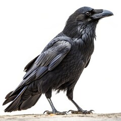 Fototapeta premium Elegant Raven Portrait on White, Bird Photography , Wildlife