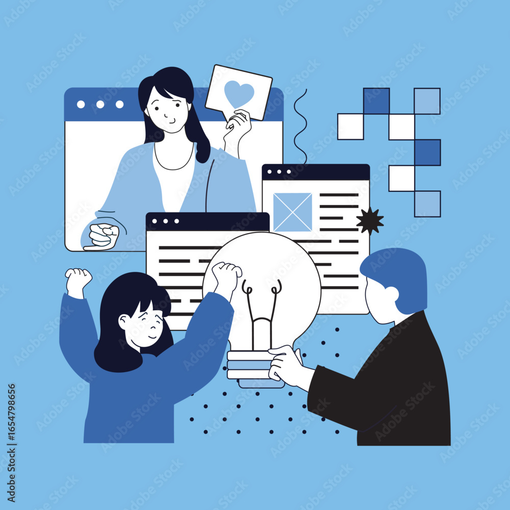 Poster all good ideas concept for modern web design. people brainstorming and thinking, creating business i