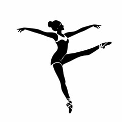 Black and white Energetic Young Gymnast Woman Dancing image vector isolated on white background.