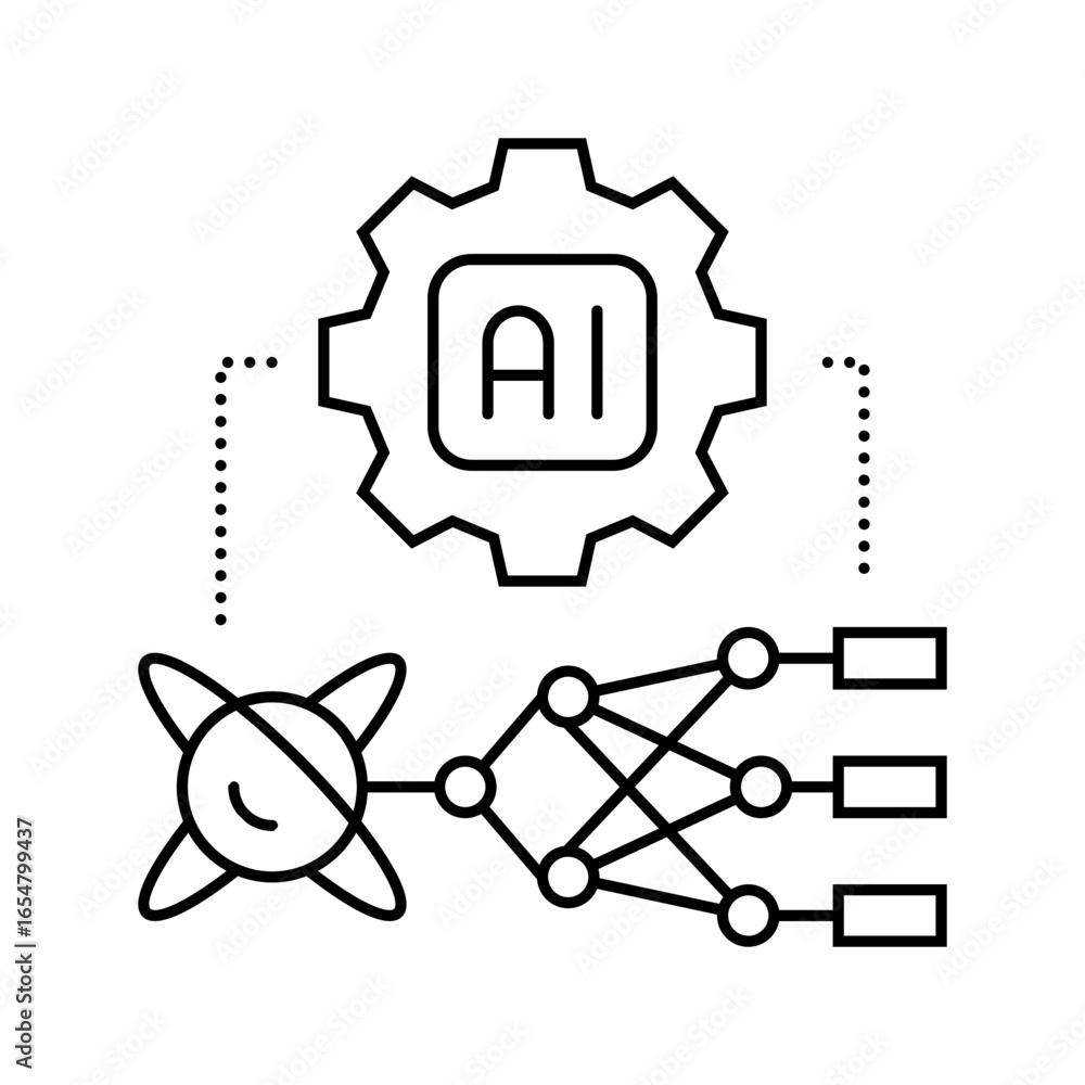 Aufkleber ai and computing merge quantum computer line icon vector illustration