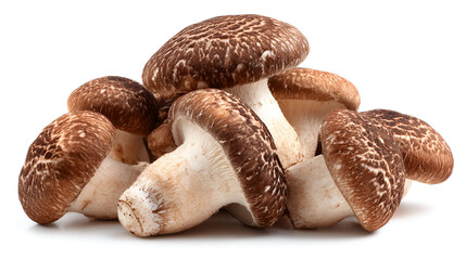 A cluster of fresh brown mushrooms on white background healthy eating food