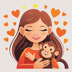 A Caring Woman Embracing a Monkey to Show Love and Protection for Animals Vector Art