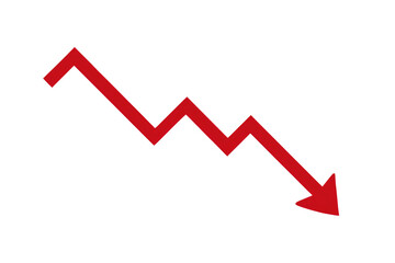 downfall red arrow graph falling down, market crash, and loss isolated on transparent background Remove png, Clipping Path, pen tool