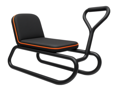 Steel-framed sled with padded seat and tow handle for snowy adventures