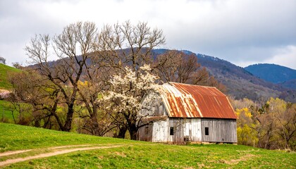 Obraz premium Rustic barn in spring landscape