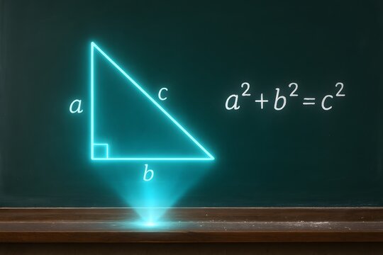 A digital display of the Pythagorean theorem, ideal for educational or scientific applications. 