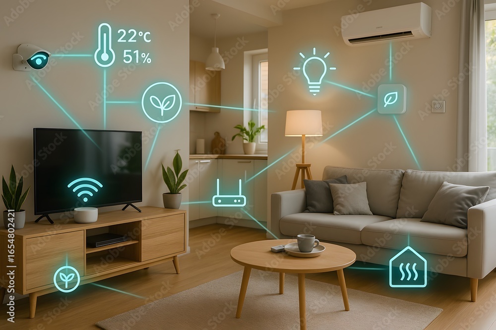 Poster smart home concept displaying interconnected technology.