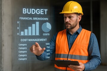 An engineer reviewing the budget on the construction site.