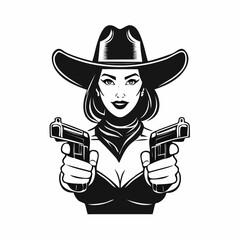 Cowboy Mascot Aiming Guns image vector. illustration of a cowboy with gun image.