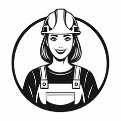 Confident construction worker image vector. Black and white Confident construction worker.