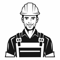 Confident construction worker image vector. Black and white Confident construction worker.