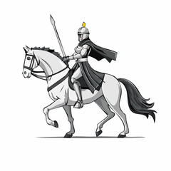 Medieval Warrior Woman Riding a Horse, Ready for Battle image vector on white background.