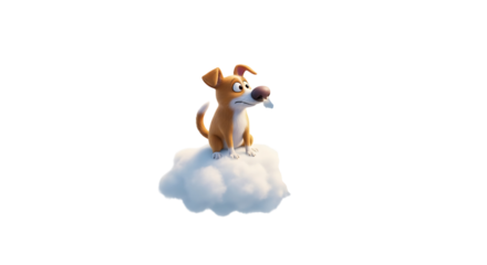Cute cartoon dog sitting on a cloud isolated on transparent background