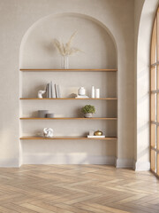 Empty modern interior room boho style 3d illustration