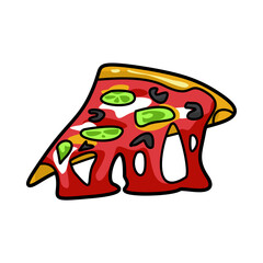 red melting pizza cartoon vector