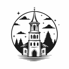 Church Tower Vector Art, Icons, and Graphics isolated on white background.