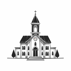 Modern Church with Bell Tower Architecture image vector isolated on white background.