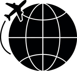 Vector art of airplane flying around the globe, symbolizing international travel, isolated on white background transparent background