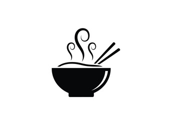 Steaming bowl of noodles with chopsticks icon isolated on white background