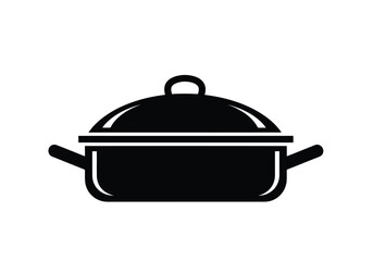 Black icon of a cooking pot with lid and handles isolated on white background